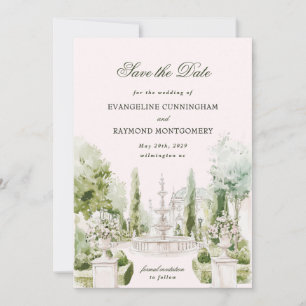 Elegant Watercolor Manor Garden Wedding Photo Save The Date