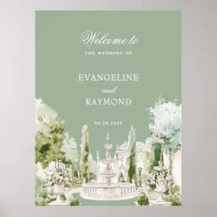 Elegant Watercolor Manor Garden Wedding Poster