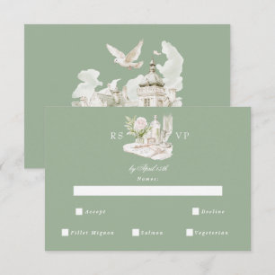Elegant Watercolor Manor Garden Wedding RSVP Card