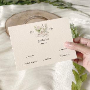 Elegant Watercolor Manor Garden Wedding RSVP Card