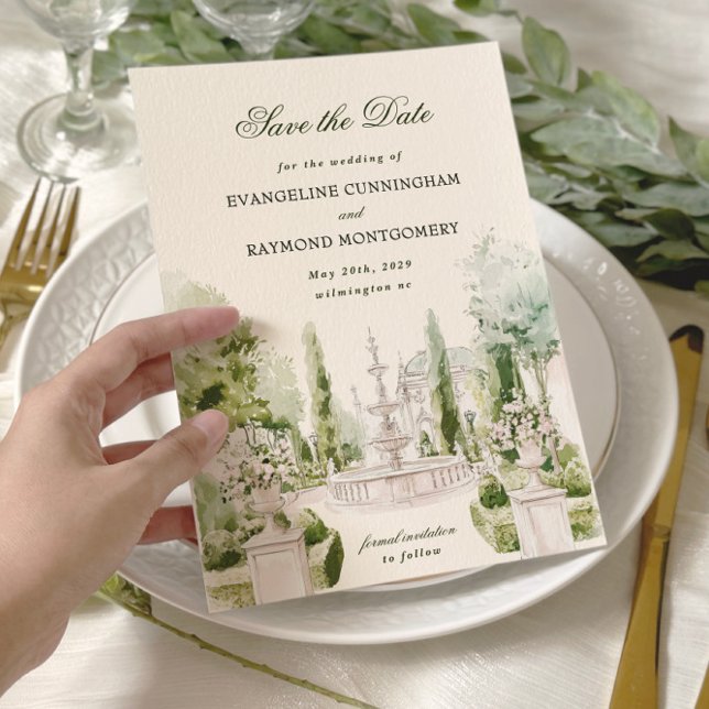 Elegant Watercolor Manor Garden Wedding Save The Date (Creator Uploaded)