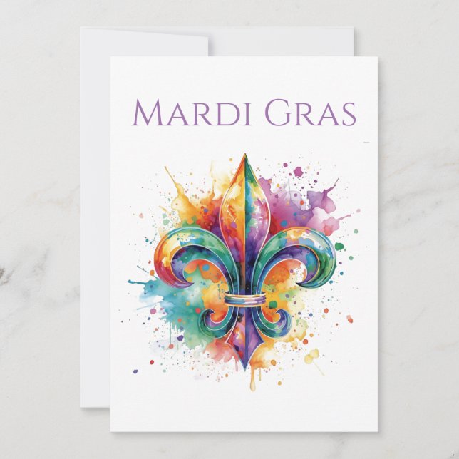 Elegant Watercolor Mardi Gras  Invitation (Front)