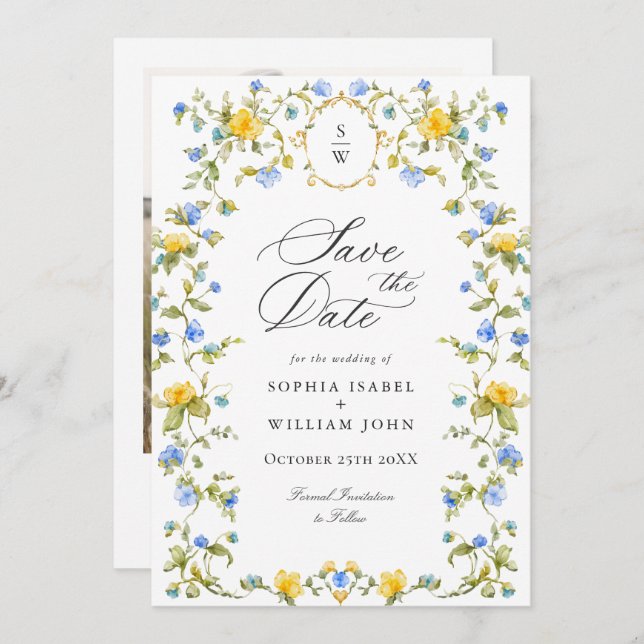 Elegant Watercolor Meadow Wildflower Wedding Photo Save The Date (Front/Back)