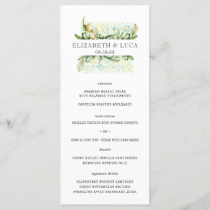 Elegant Watercolor Mediterranean Citrus Wedding Menu