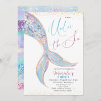 Elegant Watercolor Mermaid Tail Under 5 th Birthda