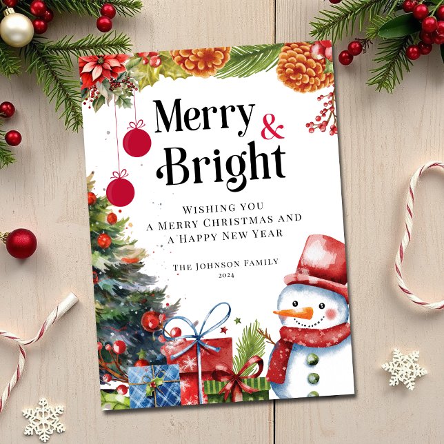 Elegant Watercolor Merry & Bright Christmas Holiday Card (Creator Uploaded)