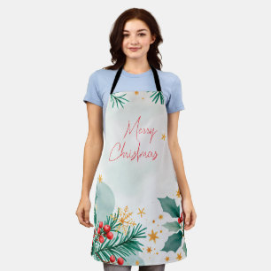Elegant Watercolor Merry Christmas Apron – Holiday