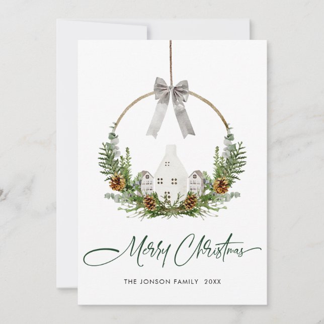 Elegant Watercolor Merry Christmas Composition Holiday Card (Front)