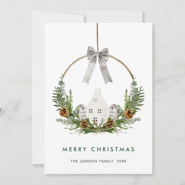 Elegant Watercolor Merry Christmas Composition Holiday Card (Front)
