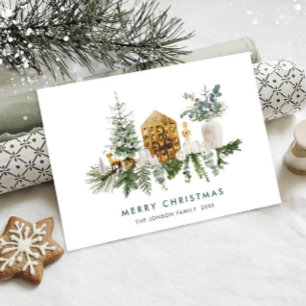 Elegant Watercolor Merry Christmas Composition Holiday Card