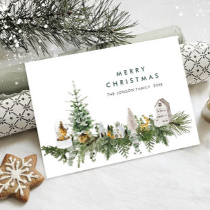 Elegant Watercolor Merry Christmas Composition Holiday Card
