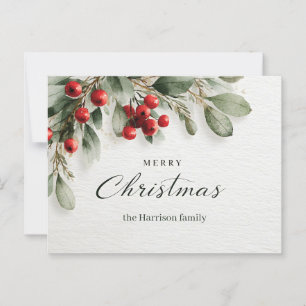Elegant Watercolor "Merry Christmas" Greeting Postcard