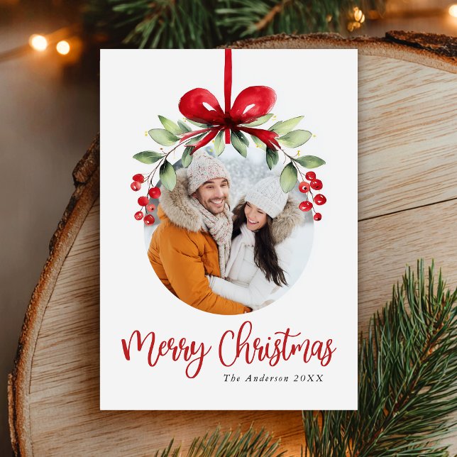 Elegant Watercolor Merry Christmas Photo  Holiday Card (Creator Uploaded)