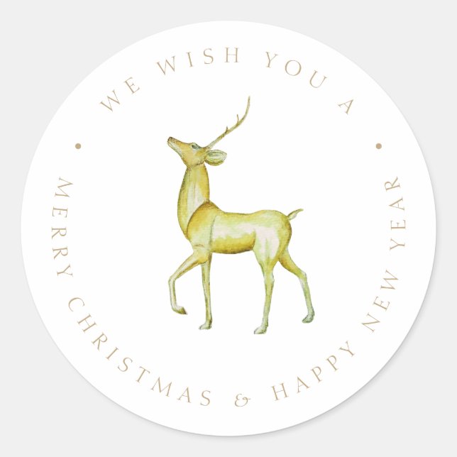 Elegant Watercolor Merry Christmas Reindeer  Classic Round Sticker (Front)