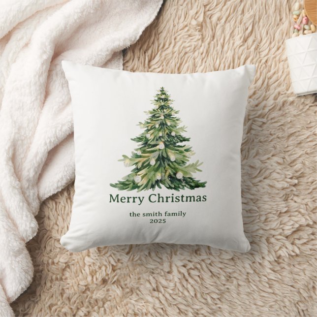Elegant Watercolor Merry Christmas Tree Non-Photo Cushion (Blanket)