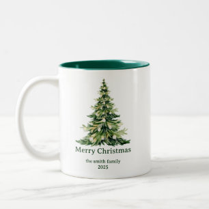 Elegant Watercolor Merry Christmas Tree Non-Photo Two-Tone Coffee Mug