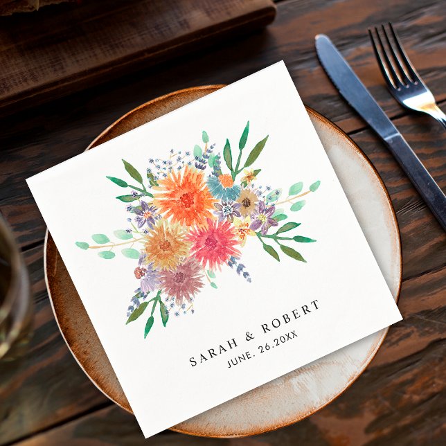 Elegant Watercolor Minimalist Floral Wedding Napkin (Creator Uploaded)