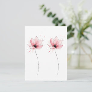 Elegant Watercolor Minimalist Pink Floral Blank Card