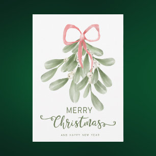 Elegant Watercolor Mistletoe Botanical Greenery Holiday Card
