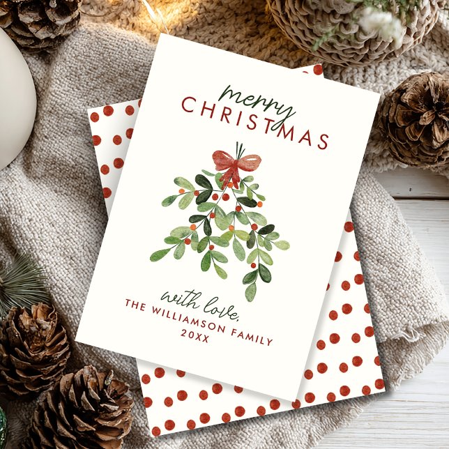 Elegant Watercolor Mistletoe Merry Christmas Holiday Card (Creator Uploaded)
