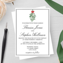 Elegant Watercolor Mistletoe Wedding Invitation