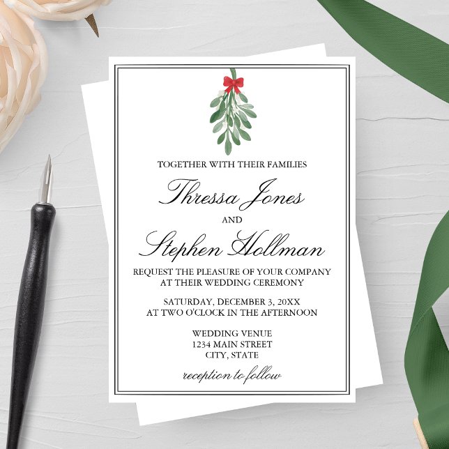Elegant Watercolor Mistletoe Wedding Invitation (Creator Uploaded)