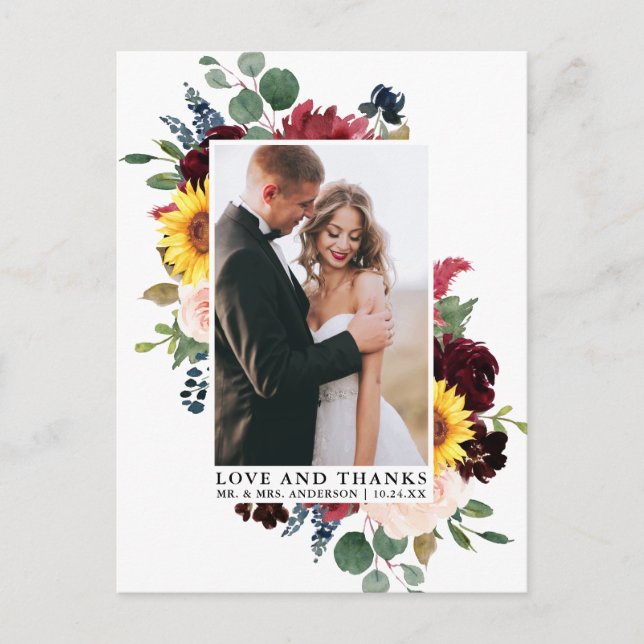 Elegant Watercolor Mixed Floral Love Thanks Postcard (Front)