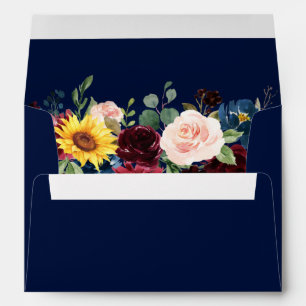 Elegant Watercolor Mixed Floral Wedding Blue Envelope