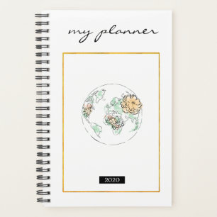 Elegant Watercolor Modern Chic Yellow Globe Planner
