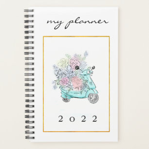 Elegant Watercolor Modern Mint Flowers Golg Bike Planner