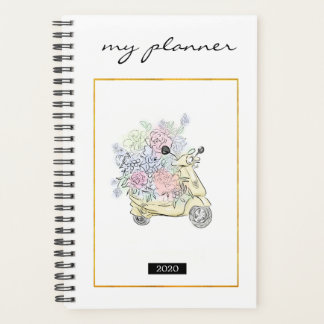 Elegant  Watercolor Modern Pink Bike Flowers Planner