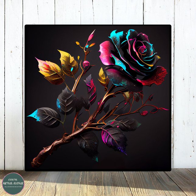 Elegant Watercolor Moody Colourful Rose Poster  (Rose Watercolor Poster 1:1 Wall Art - Effortlessly transform your living space with this artwork)