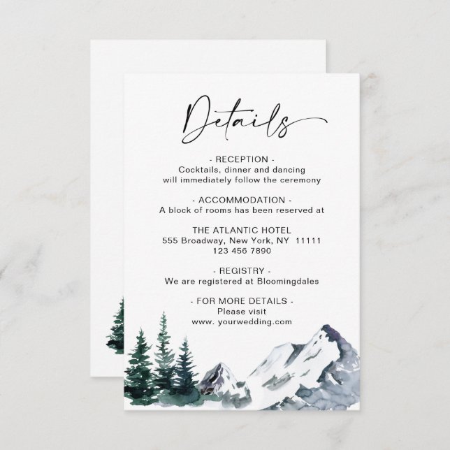 Elegant Watercolor Mountain Details Enclosure Card (Front/Back)