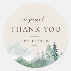 Elegant Watercolor Mountain Wedding Favour Sticker