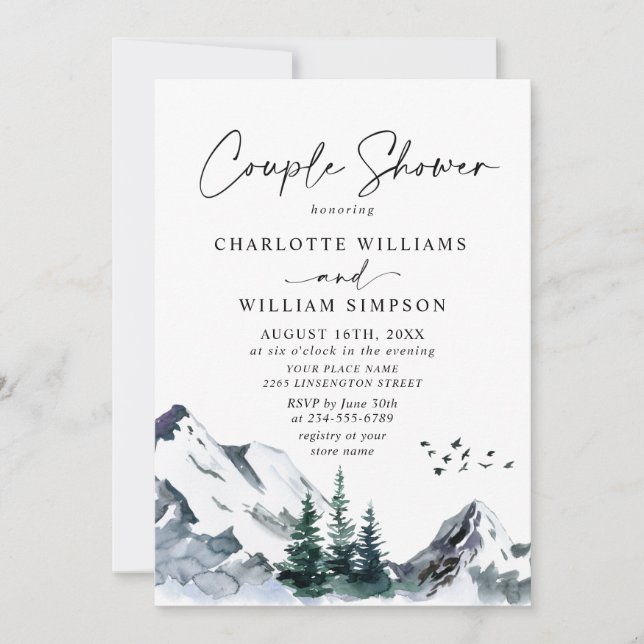 Elegant Watercolor Mountains Couple Shower  Invitation (Front)