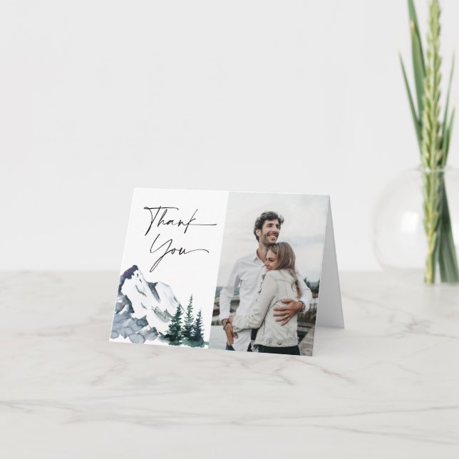 Elegant Watercolor Mountains Forest  Thank You Card (Front)