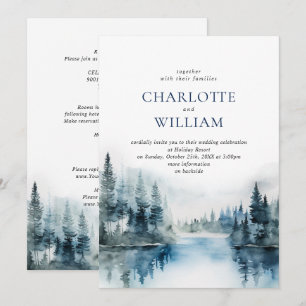 Elegant Watercolor Mountains Forest Wedding Invitation