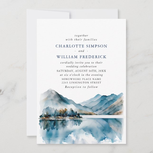 Elegant Watercolor Mountains Forest Wedding Invitation (Front)