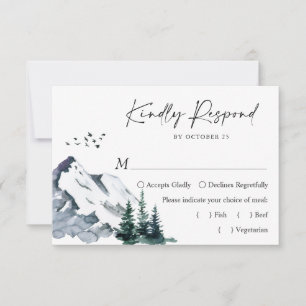 Elegant Watercolor Mountains Forest Wedding  RSVP Card