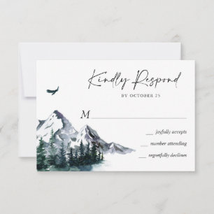 Elegant Watercolor Mountains Forest Wedding  RSVP Card