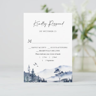 Elegant Watercolor Mountains Forest Wedding RSVP Card