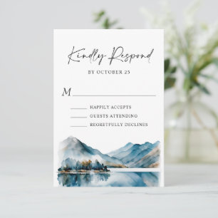 Elegant Watercolor Mountains Forest Wedding RSVP Card