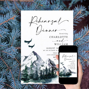Elegant Watercolor Mountains Rehearsal Dinner  Invitation
