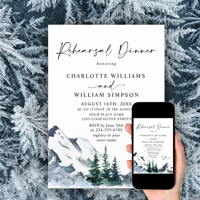 Elegant Watercolor Mountains Rehearsal Dinner  Invitation (Creator Uploaded)