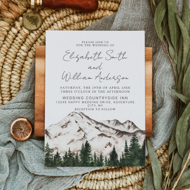 Elegant Watercolor Mountains Wedding Invitation (Creator Uploaded)