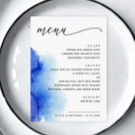 Elegant watercolor nautical blue script wedding menu<br><div class="desc">Elegant watercolor nautical blue script wedding Menu. Suitable for birthday,  anniversary and any other party. Please contact me if you need additional items.</div>
