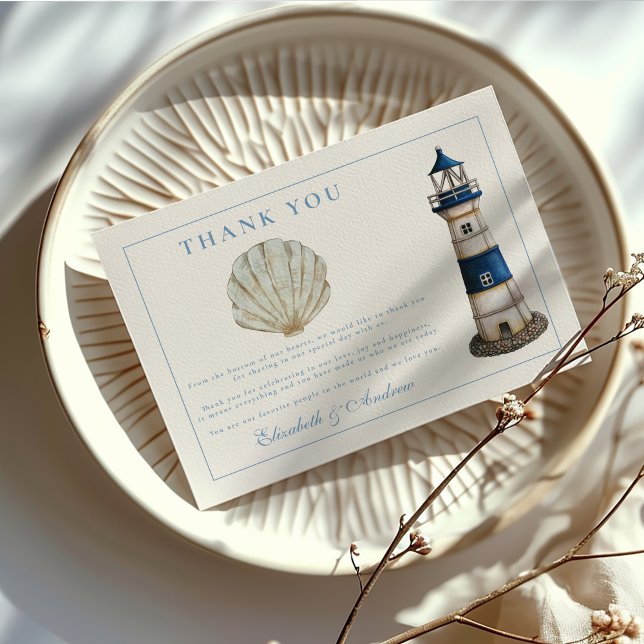 Elegant Watercolor Nautical Lighthouse Wedding Thank You Card (Creator Uploaded)