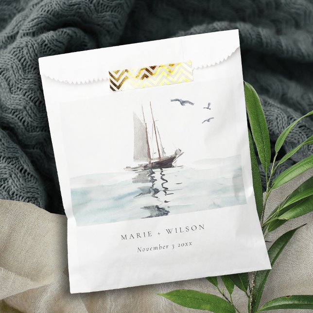 Elegant Watercolor Nautical Sailing Yacht Wedding Favour Bags (Creator Uploaded)