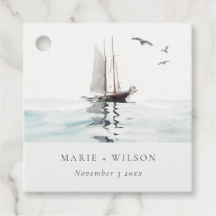 Elegant Watercolor Nautical Sailing Yacht Wedding Favour Tags