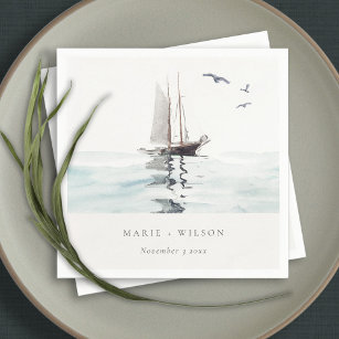 Elegant Watercolor Nautical Sailing Yacht Wedding Napkin